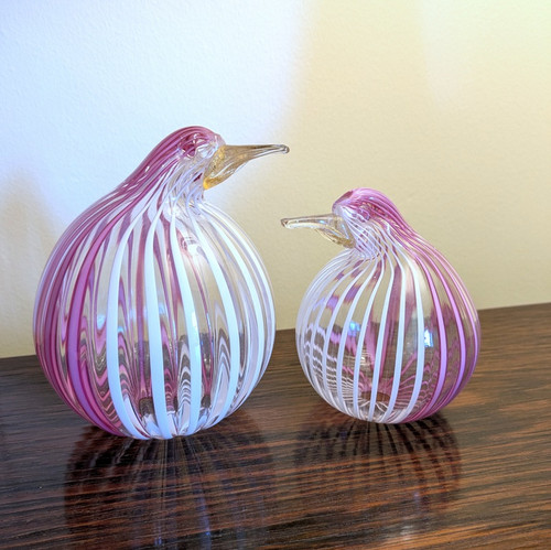 Murano Livio Seguso Pink Striped Art Glass Birds for Seguso Vetri d'Arte 