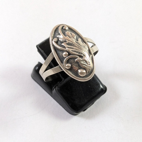 Vintage Danish Chr Veilskov 830S Silver Leaf & Tendril Ring Size R
