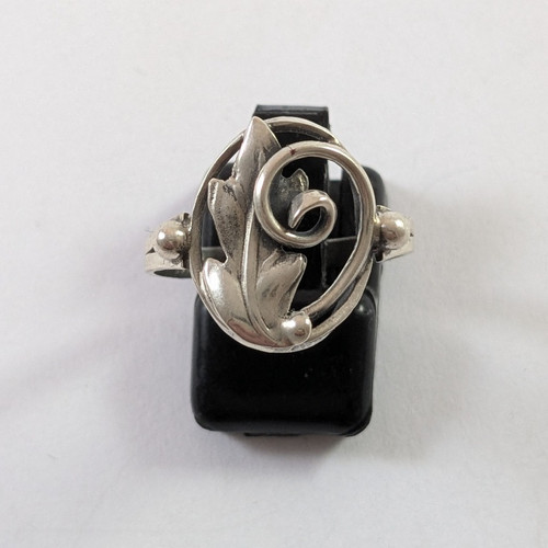  Vintage Danish Hans Jensen 830S Silver Leaf & Tendril Ring S
