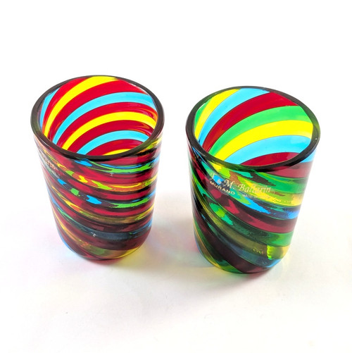 Murano Glass Filigrana Shot Glasses Angelo Ballarin for F and M Ballarin 