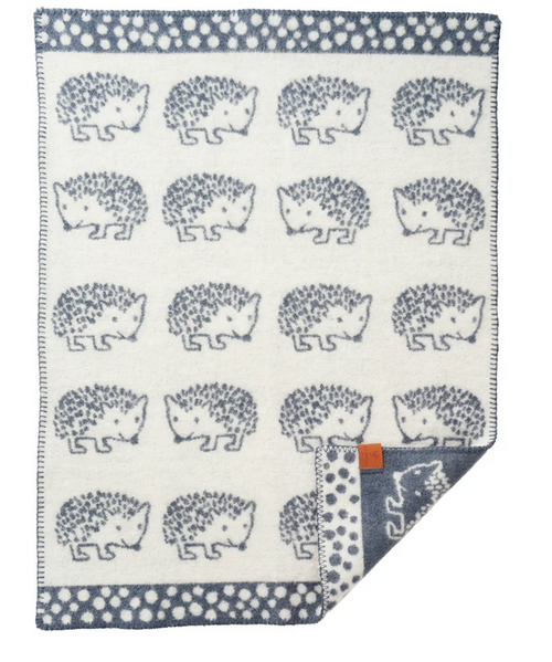 Brand New Klippan Eco Lambs Wool Baby Blanket Hedgehog Blue