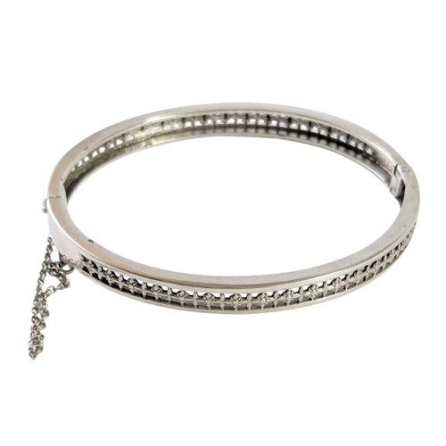  Art Deco Vintage French Open Work Silver hinged bangle 