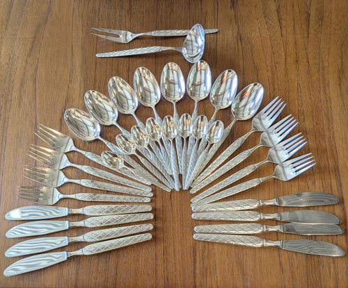 8 Person Vintage Mid Century Danish ABSA Silver Plate Harlekin Cutlery Set