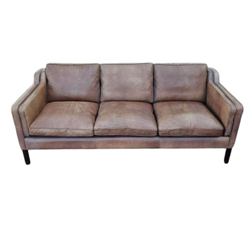 Vintage Danish Mottle Brown/Mushroom 3 Seater Leather Couch or Sofa
