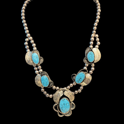 Vintage Mexican Sterling Silver & Turquoise Necklace