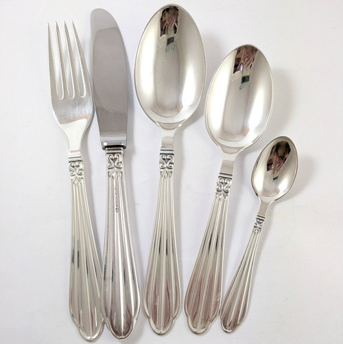 6 Person Vintage Danish Tocla Fredericia Silver Plate Lone Cutlery Set 
