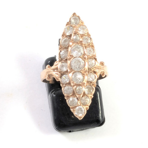 Antique 9ct min Bright Cut Stone set Navette Cocktail Ring