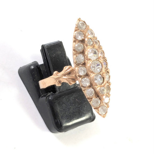 Antique 9ct min Bright Cut Stone set Navette Cocktail Ring