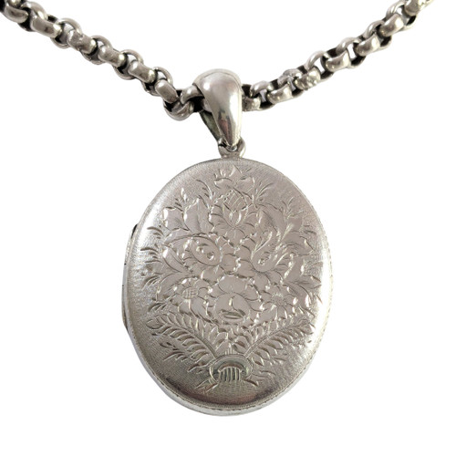 Large Antique Solid Silver Locket on Belcher Link chain.