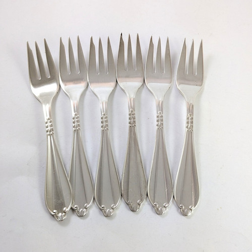 6 Art Deco Vintage Danish Silver Plate Krone Cake Forks Carl Christiansen