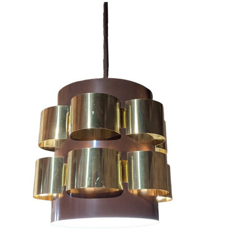 Vintage Danish Brass & Enamel Pendant Light by Werner Schou for Coronell Elektro