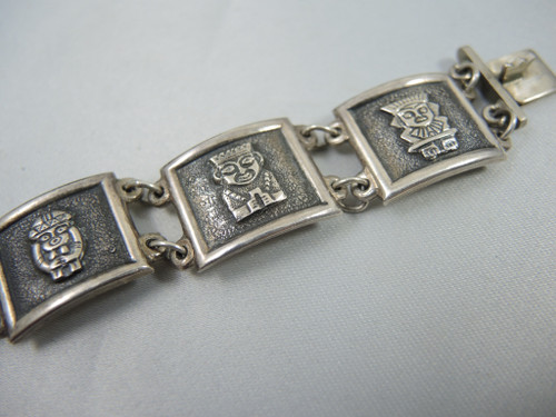 Vintage American Coin Silver Aztec Motif Bracelet