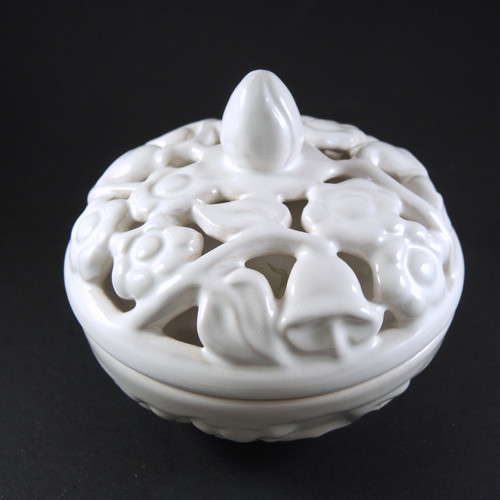  Art Deco Danish Hjorth Bells & Flowers Open Work tin glaze Lidded Bowl
