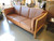 Vintage Danish Caramel 3 Seater Leather Couch or Sofa with light timber frame