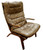 Pair Vintage Danish Farstrup Brown Leather Bentwood Easy Chairs