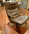 Pair Vintage Danish Farstrup Brown Leather Bentwood Easy Chairs
