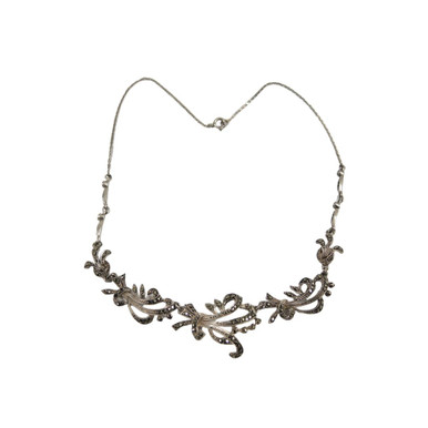Art Deco Sterling Silver Marcasite Ribbon Necklace In Store