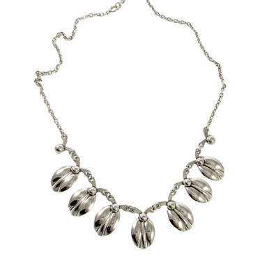 Vintage Danish sterling silver double leaf necklace Hermann