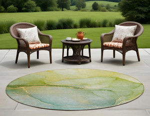 8' Round Green Round Abstract Washable Non Skid Indoor Outdoor Area Rug N270-559807 8' Round Green Round Abstract Washable Non Skid Indoor Outdoor Area Rug N270-559807