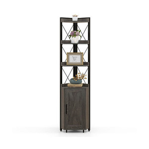 Tall Corner Storage Cabinet with 3-Tier Shelf and Enclosed Cabinet-Gray - Color: Gray - Size: 3-Tier D681-JZ10103GR Tall Corner Storage Cabinet with 3-Tier Shelf and Enclosed Cabinet-Gray - Color: Gray - Size: 3-Tier D681-JZ10103GR