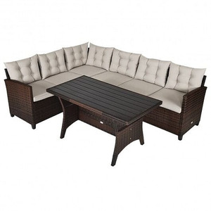 3 Pieces Hand-Woven Rattan Outdoor Sofa Set with Dining Table B593-HW67690+ 3 Pieces Hand-Woven Rattan Outdoor Sofa Set with Dining Table B593-HW67690+