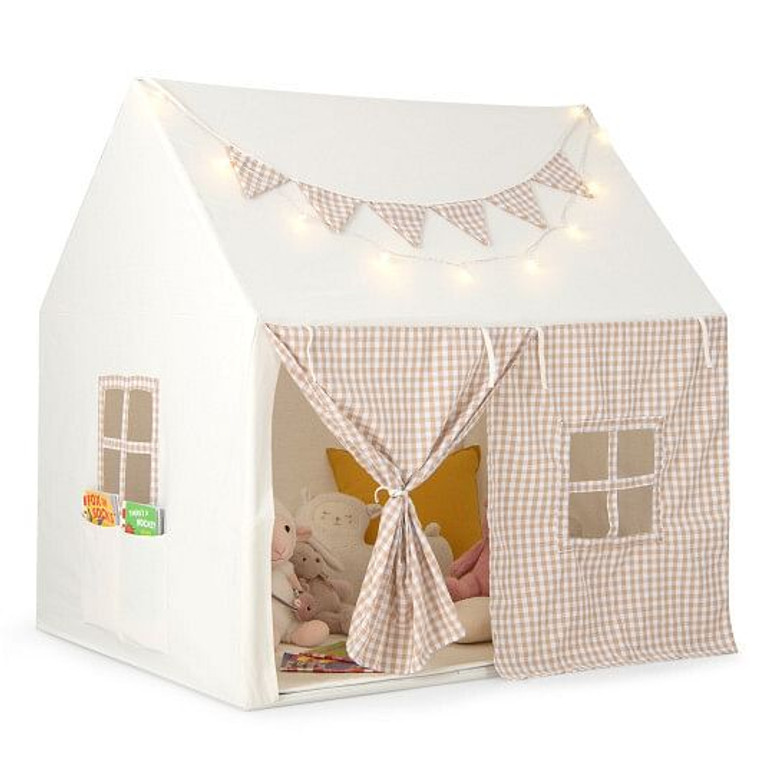 Kids Play Tent Large Playhouse with Padded Mat and 2 Breathable Windows-Beige - Color: Beige D681-TP10170BE