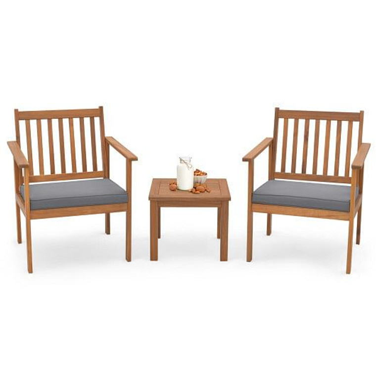 3 Pieces Patio Wood Furniture Set with soft Cushions for Porch-Gray B593-HW72094