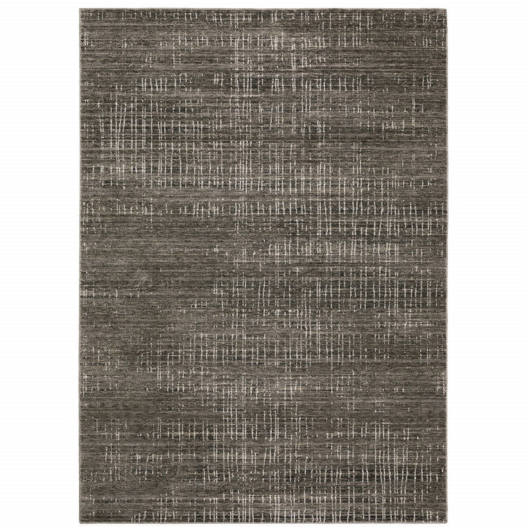 8' X 11' Charcoal Grey Grey Ivory Tan And Brown Abstract Power Loom Stain Resistant Area Rug N270-509539