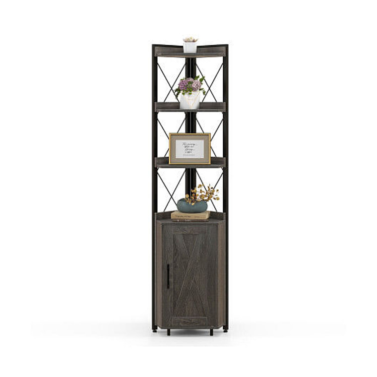 Tall Corner Storage Cabinet with 3-Tier Shelf and Enclosed Cabinet-Gray - Color: Gray - Size: 3-Tier D681-JZ10103GR