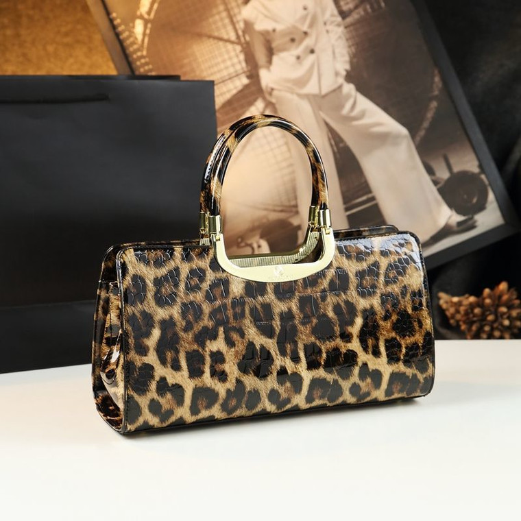 Color: Leopard Print - Cowhide Women's Patent Leather Handbag Crossbody Bag Q119-CJNS184318805EV