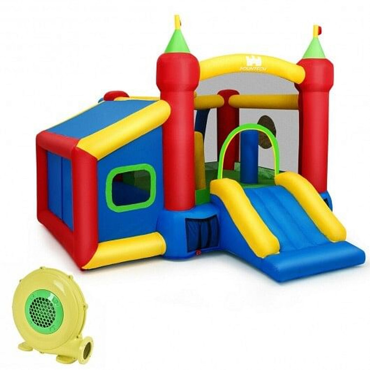 7-in-1 Kids Inflatable Bounce House with Ocean Balls and 480W Blower B593-OP70143