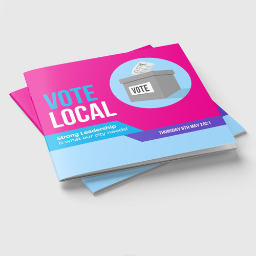 Election Stapled Booklets, colorful electoral campaign booklets with a voting theme and date.