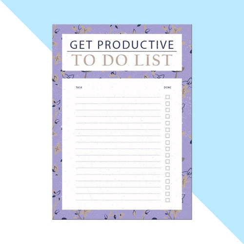 Whiteboard, a productivity to-do list with tasks and checkboxes for marking completion on a purple floral background.