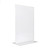 Flyer holder, clear acrylic stand used for displaying flyers or promotional materials.
