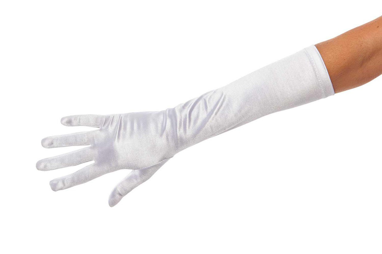 8-Button Length Dyeable White Slip-on Gloves, Shiny Stretch Satin