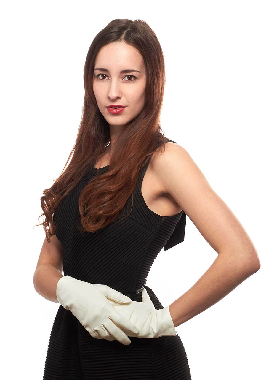 Valet Key Wrist Length Silk Lined Leather Gloves with Pearl Button