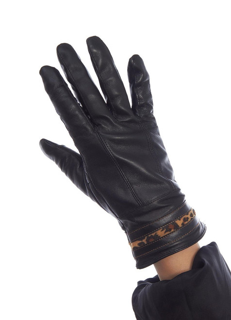 Joyride Etouch Leather Gloves with Leopard Trim E-touch Joyride Etouch Leather Gloves with Leopard Trim E-touch