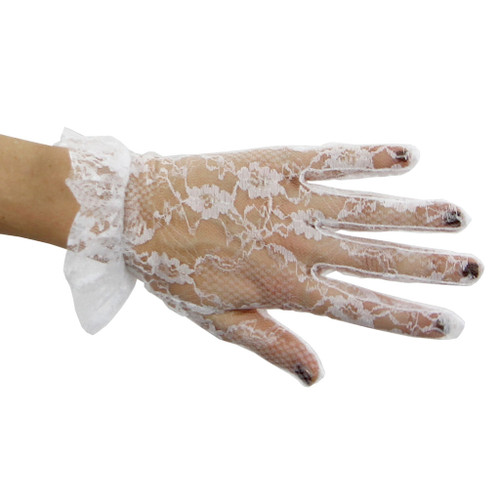 Diana White Lace Gloves with Pretty Ruffle