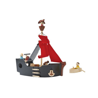 PlanToys Pirate Ship Toy Set with Crew, Prisoner, and Accessories