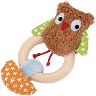 Kathe Kruse - Alba The Owl Plush Rattle with Wooden Teething Ring