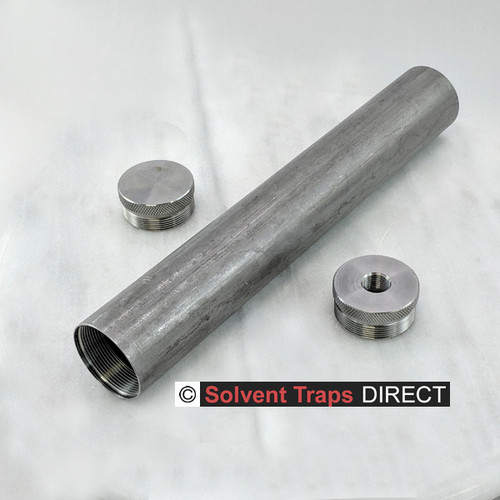 D-Cell Carbon Steel Solvent Trap Kit 10 inch 1/2 x 28 End Cap & thread protector Unfinished Carbon steel
ST_D-Cell_10in_Kit_CS_EC_TP_1-2x28_UF