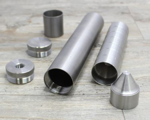 Kit Builder Kit includes D-Cell Titanium 7.6 inch  tube (measures 8 inch with EC and TP screwed on), End Cap, 1/2 X 28 Thread Protector, 1.5 inch spacer that will need trimming to get perfect fit end to end 
and #8 Stainless Steel Cone Style Dry Storage Cups.