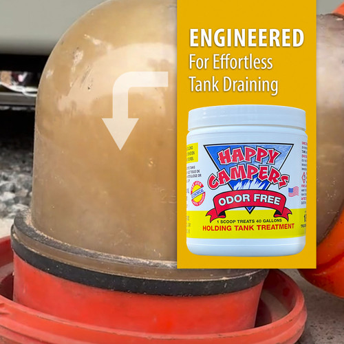 Happy Campers RV holding tank treatment supports cleaner tank evacuation