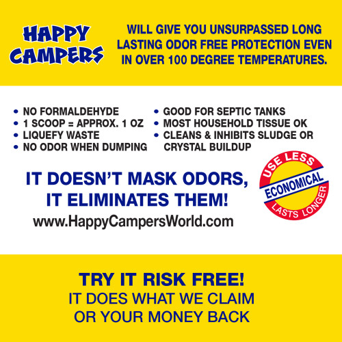 Happy Campers RV Holding Tank Treatment product information panel