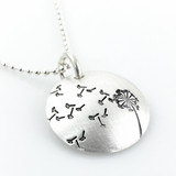 Dandelion hand stamped sterling necklace