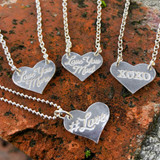 Heart Message Necklace  (shows both top hang and corner hang design)