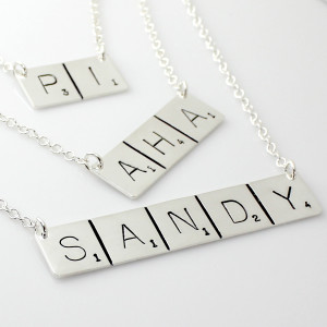 Scrabble Inspired Hand Stamped and Personalized Word Necklace