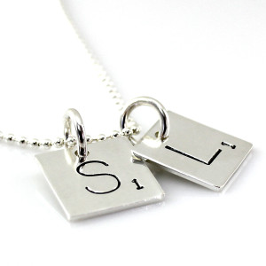 Scrabble Tile Inspired Hand Stamped and Personalized Necklace - two initials