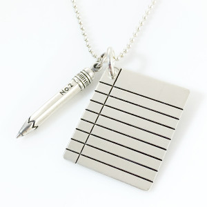Binder Paper and Pencil Sterling Silver Necklace