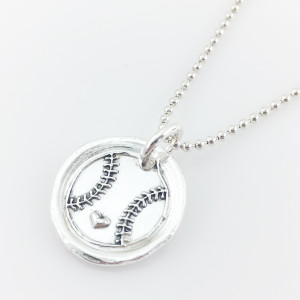 Baseball Love Wax Seal Inspired Necklace on a white background